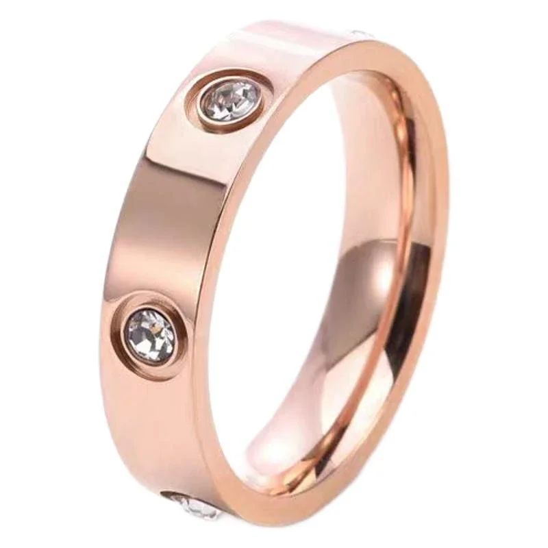 Polished Stainless Steel Bezel Crystal Wide Band Ring
