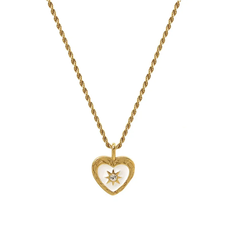 Heart Pendant Necklace Mother-of-Pearl Gold-Plated Stainless Steel