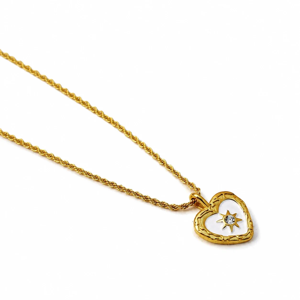 Heart Pendant Necklace Mother-of-Pearl Gold-Plated Stainless Steel