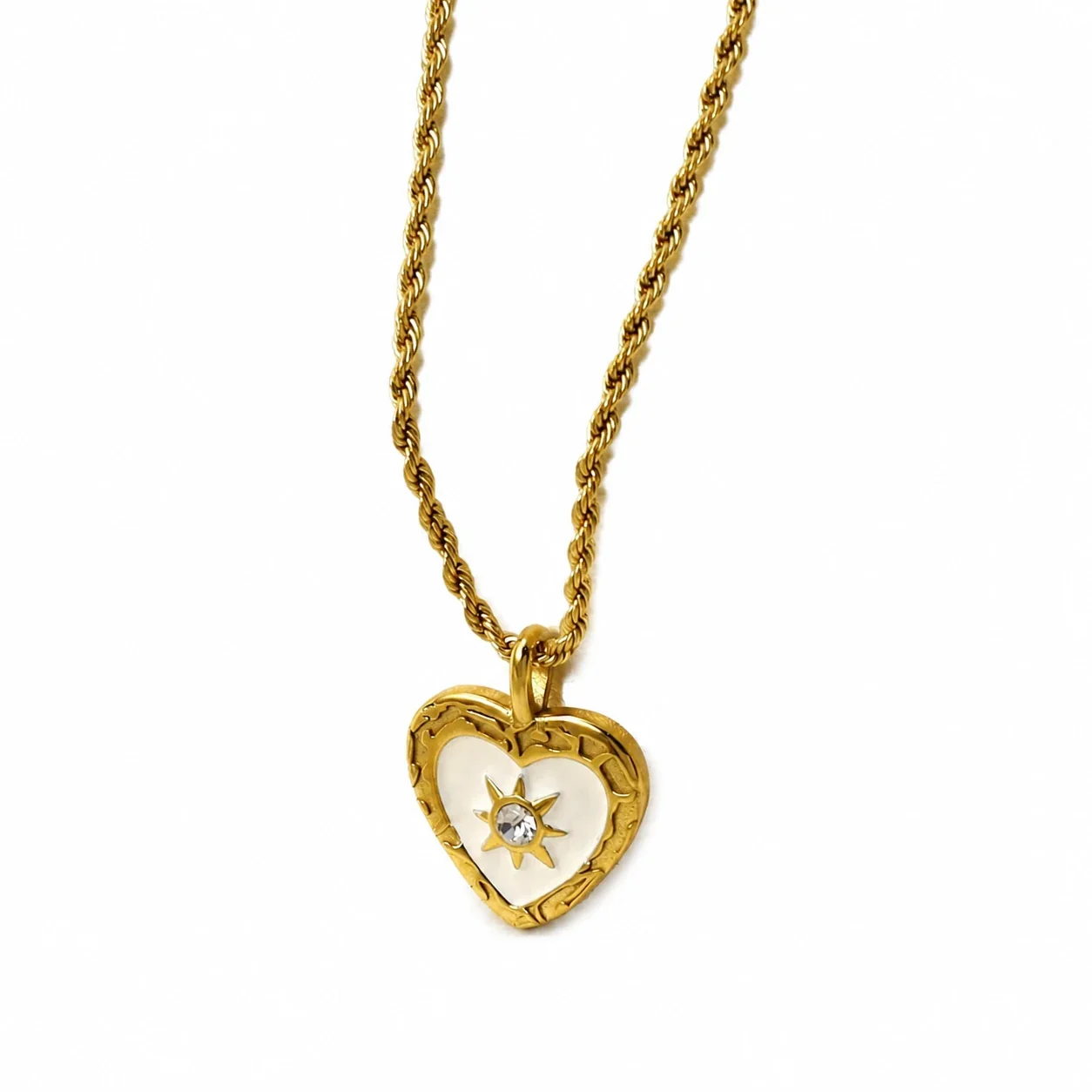 Heart Pendant Necklace Mother-of-Pearl Gold-Plated Stainless Steel