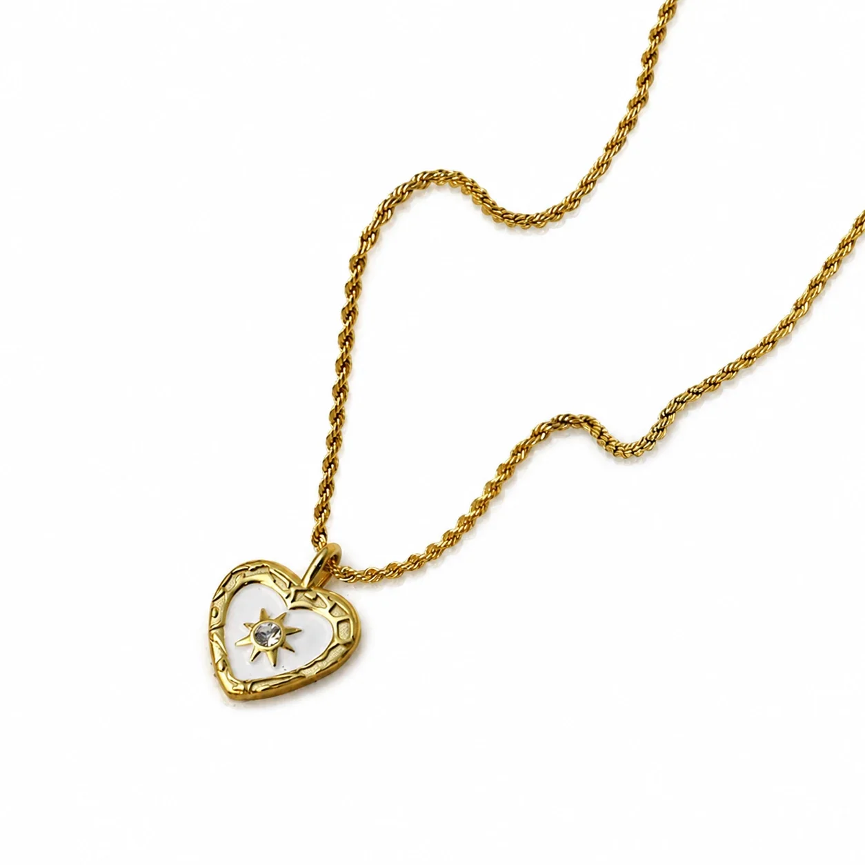 Heart Pendant Necklace Mother-of-Pearl Gold-Plated Stainless Steel