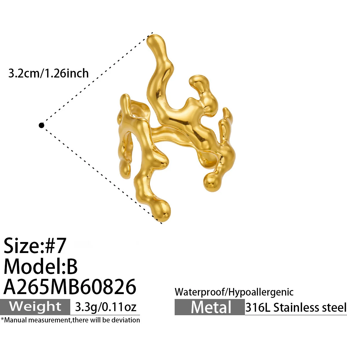 Produktfoto: Offener Ring in organischer Blob-Form, Edelstahl 316