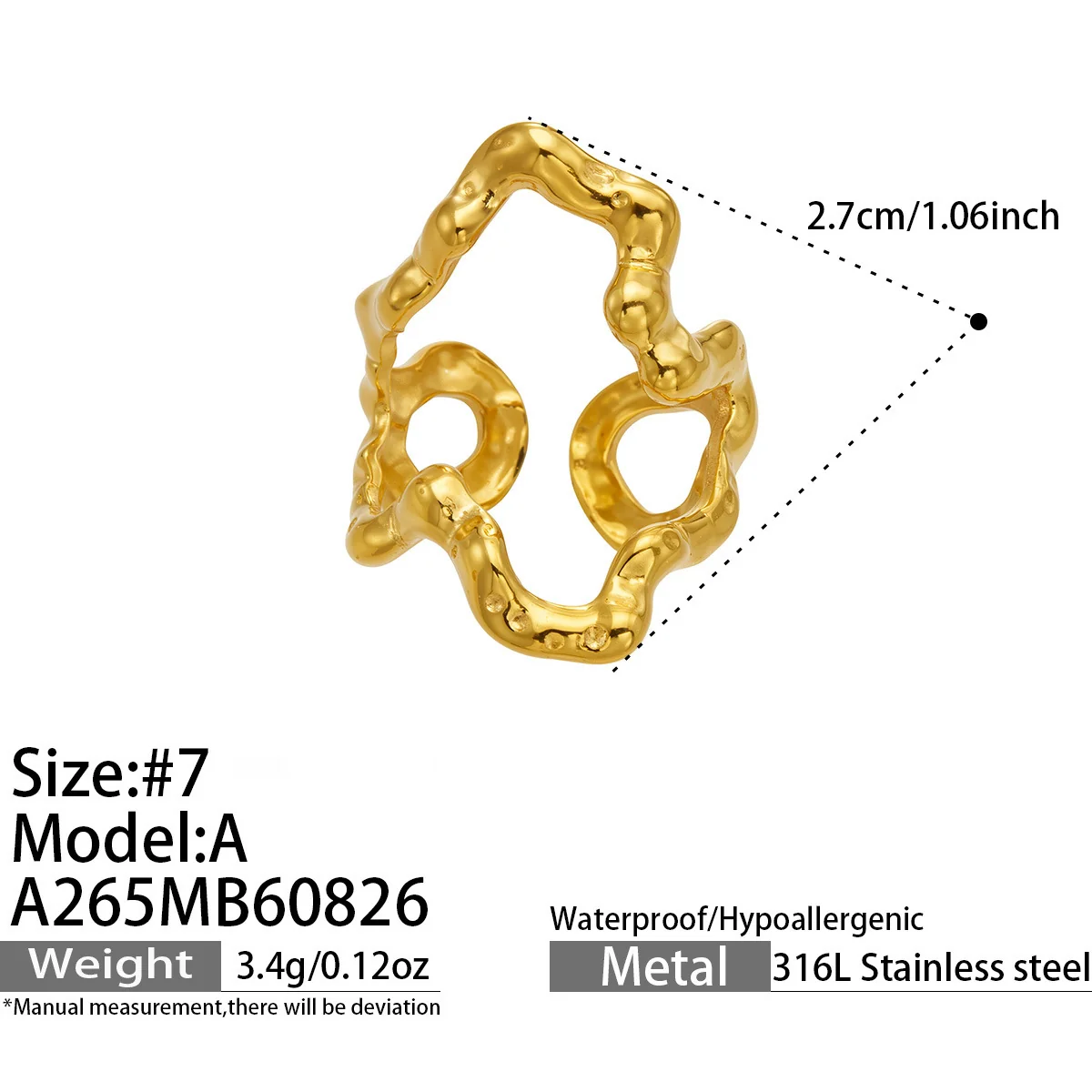 Produktfoto: Offener Ring in organischer Blob-Form, Edelstahl 316
