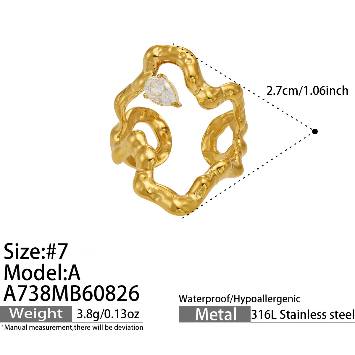 Produktfoto: Offener Ring in organischer Blob-Form, Edelstahl 316