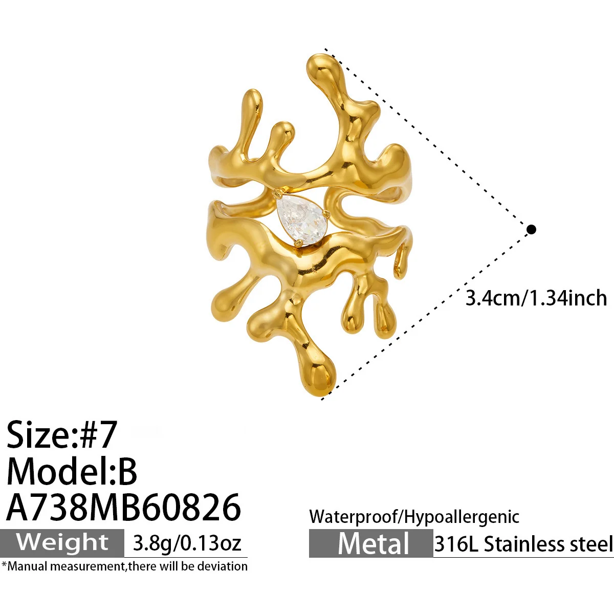 Produktfoto: Offener Ring in organischer Blob-Form, Edelstahl 316