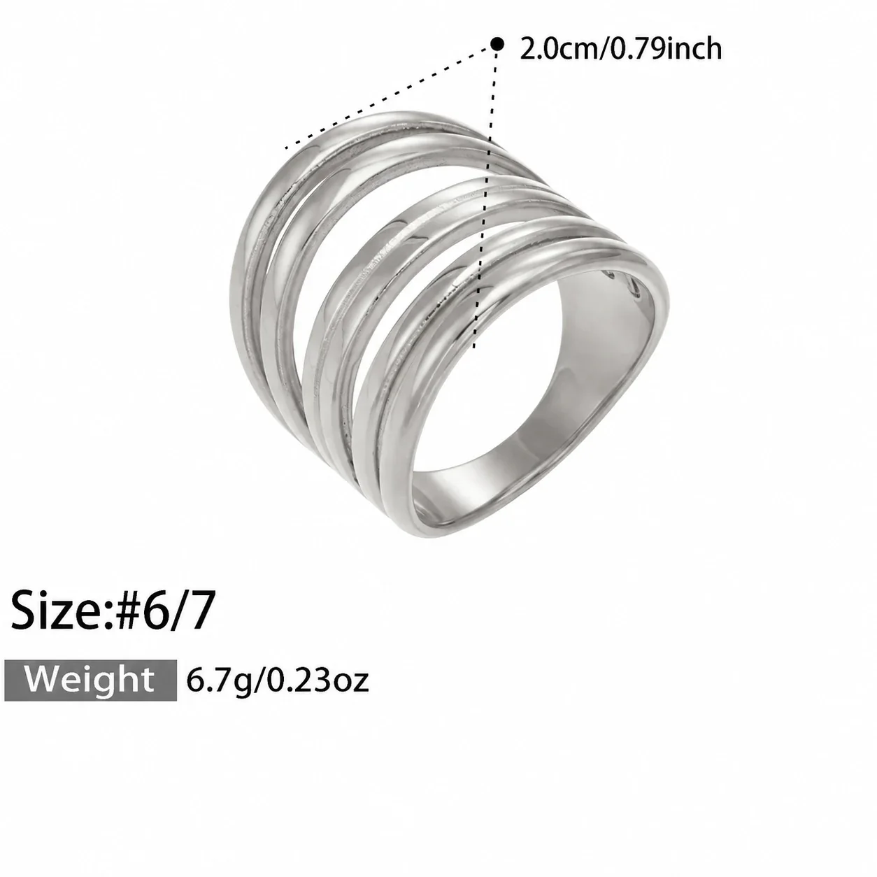 Photo produit : Bague géométrique à bandes multiples en acier inoxydable 316 plaqué or