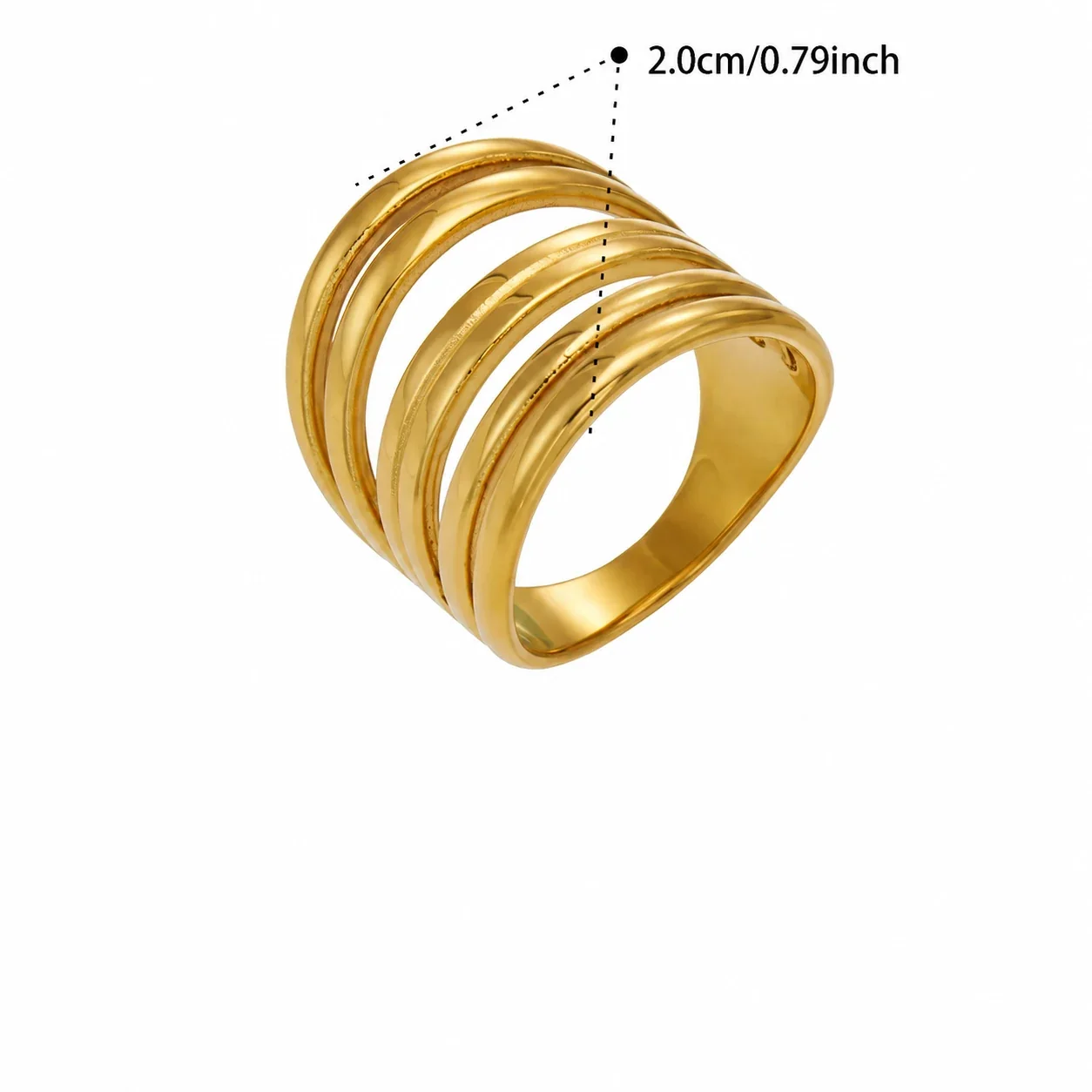 Photo produit : Bague géométrique à bandes multiples en acier inoxydable 316 plaqué or