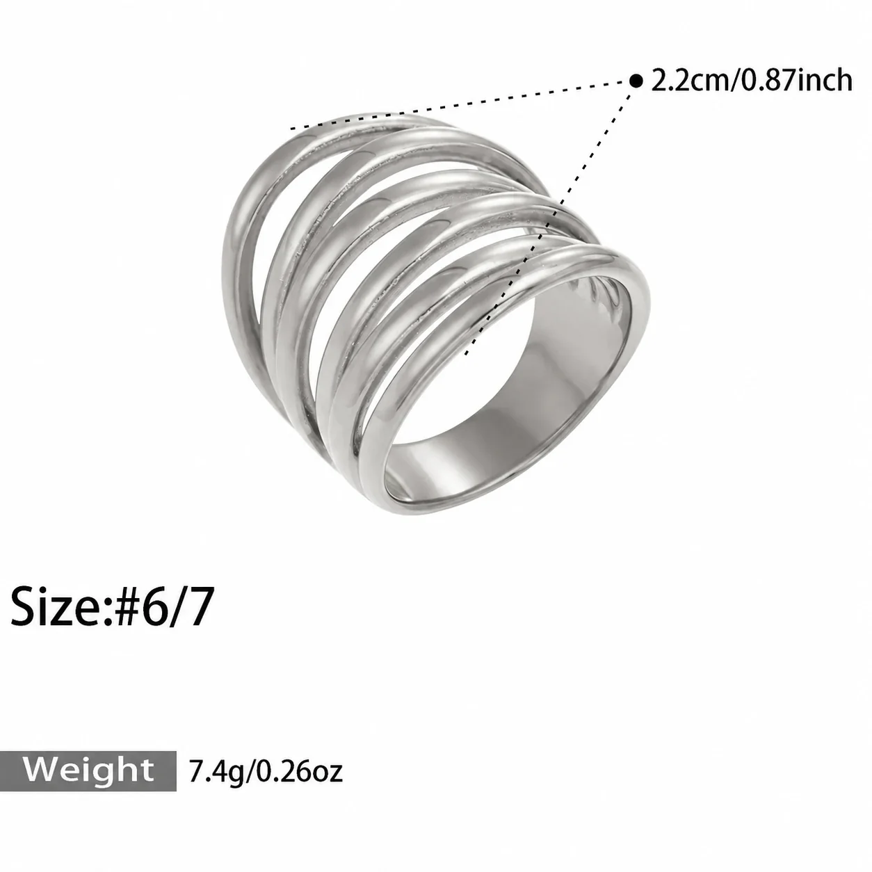 Photo produit : Bague géométrique à bandes multiples en acier inoxydable 316 plaqué or