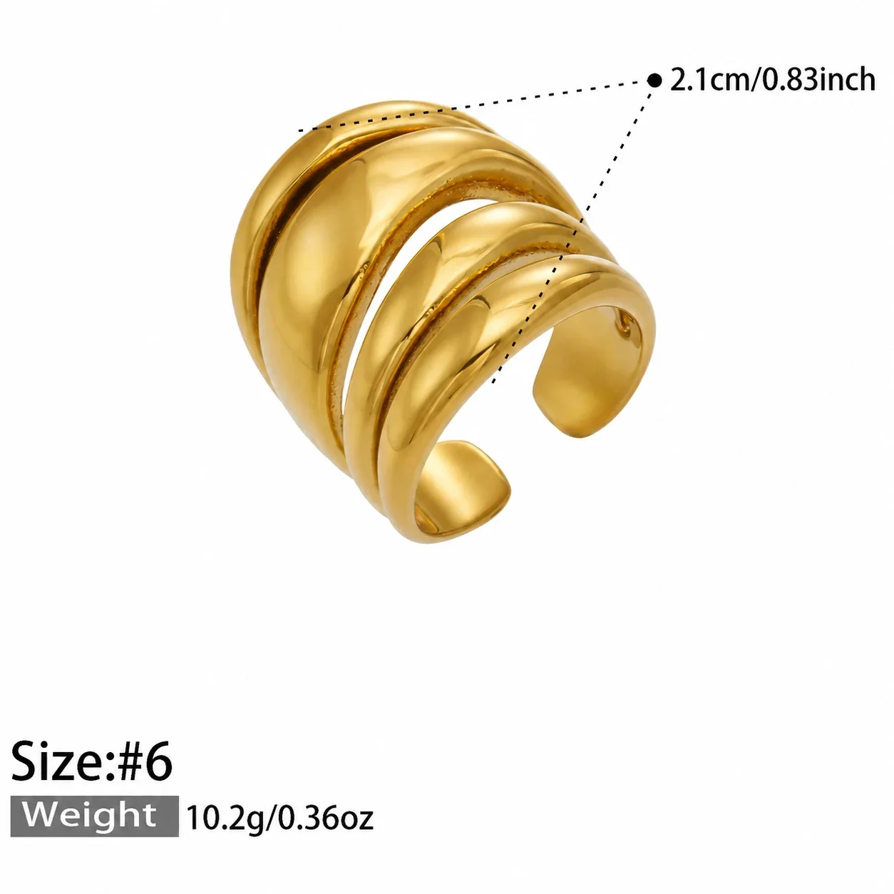 Photo produit : Bague géométrique à bandes multiples en acier inoxydable 316 plaqué or