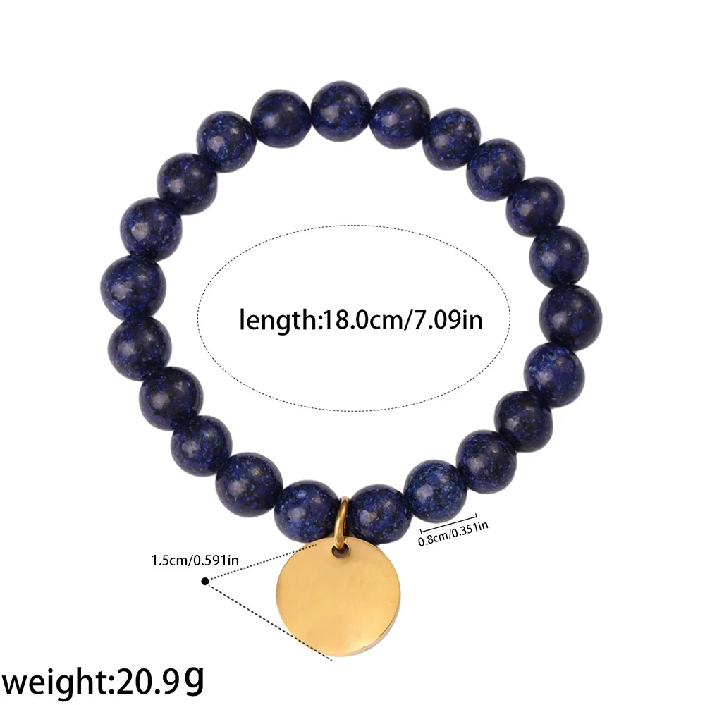 Bead Bracelet, Disc Charm, 18K Gold-Plated 316 Stainless Steel - Dimensions