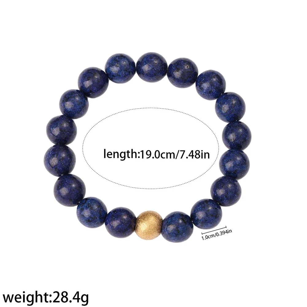 Bead Bracelet, Disc Charm, 18K Gold-Plated 316 Stainless Steel - Blue Beads with Textured Gold Bead