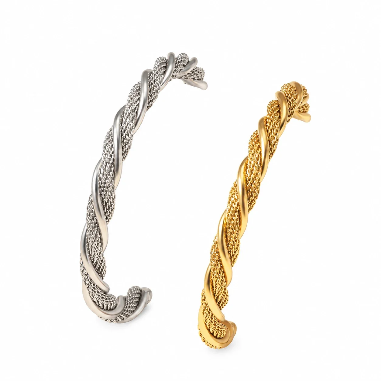 Cuff Bracelet Twisted Mesh Rope 18K Gold-Plated Stainless Steel