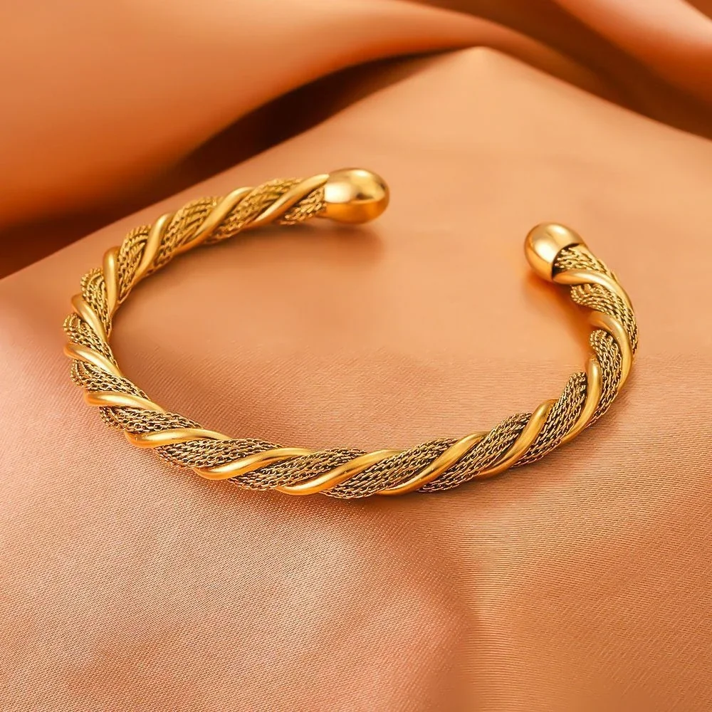 Cuff Bracelet Twisted Mesh Rope 18K Gold-Plated Stainless Steel
