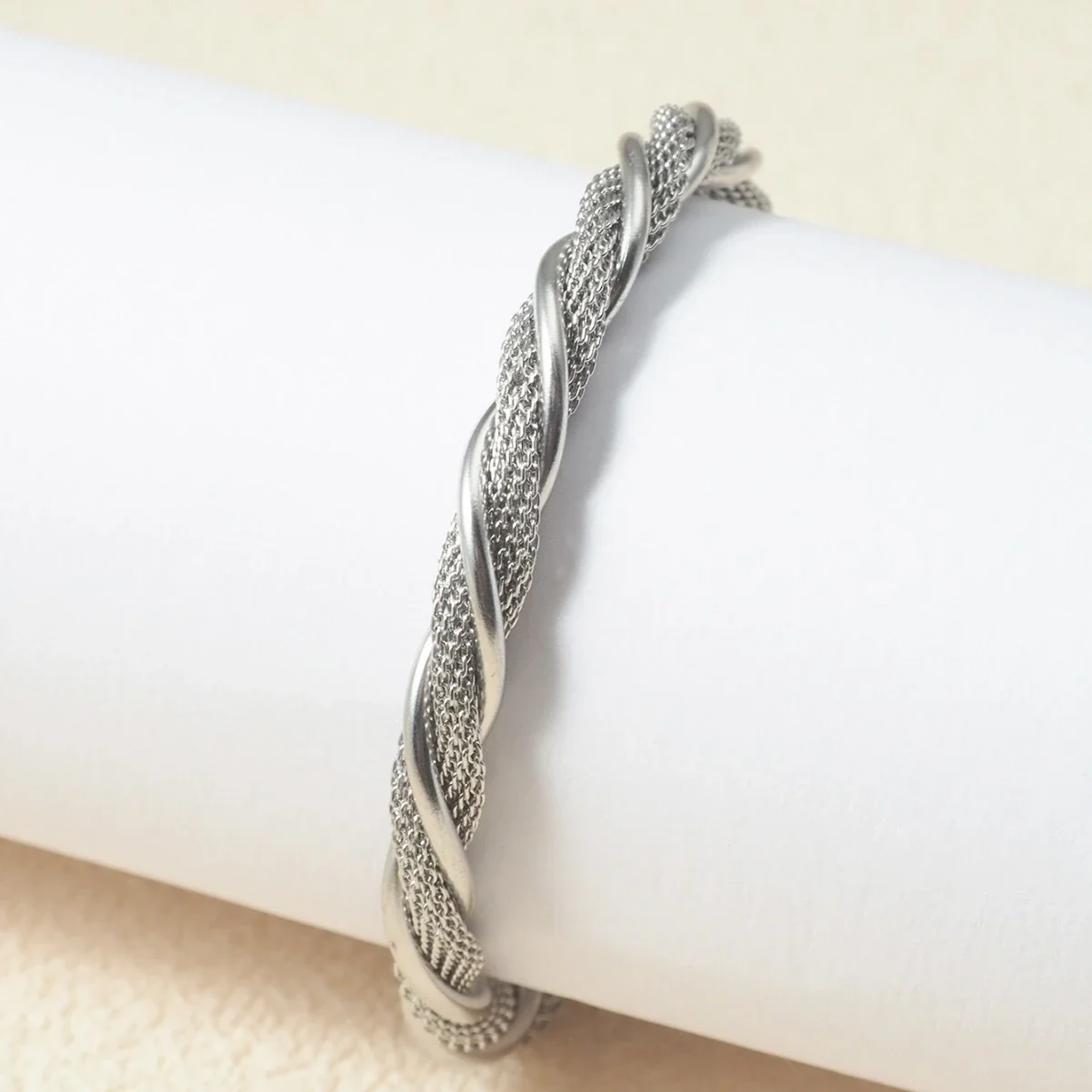 Cuff Bracelet Twisted Mesh Rope 18K Gold-Plated Stainless Steel