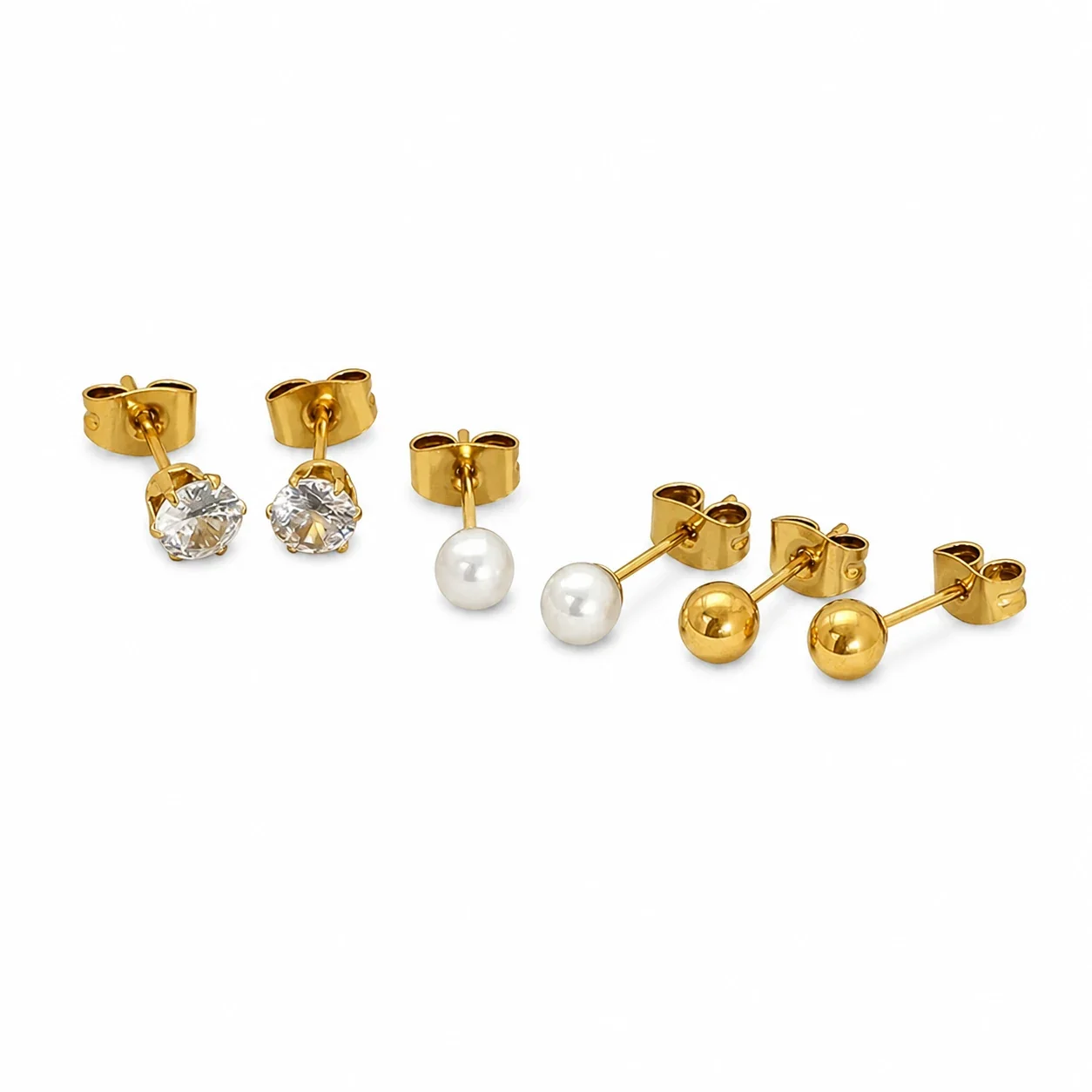 Refined Gold-Plated Round CZ Stud Earrings Trio