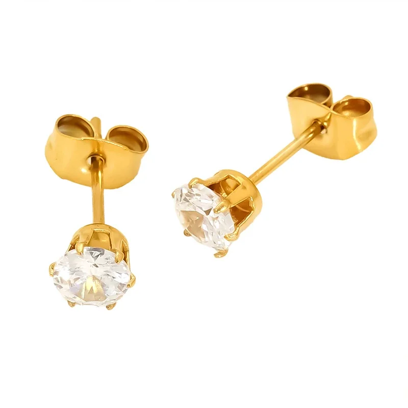 Refined Gold-Plated Round CZ Stud Earrings Trio