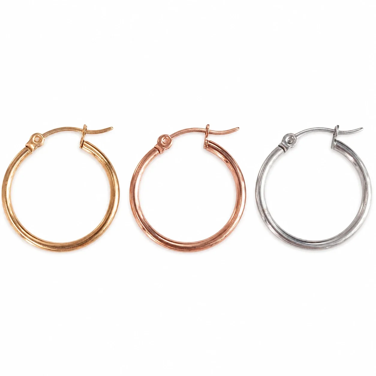 Minimal Stainless Steel PVD Round Wire Latch Hoop Earrings