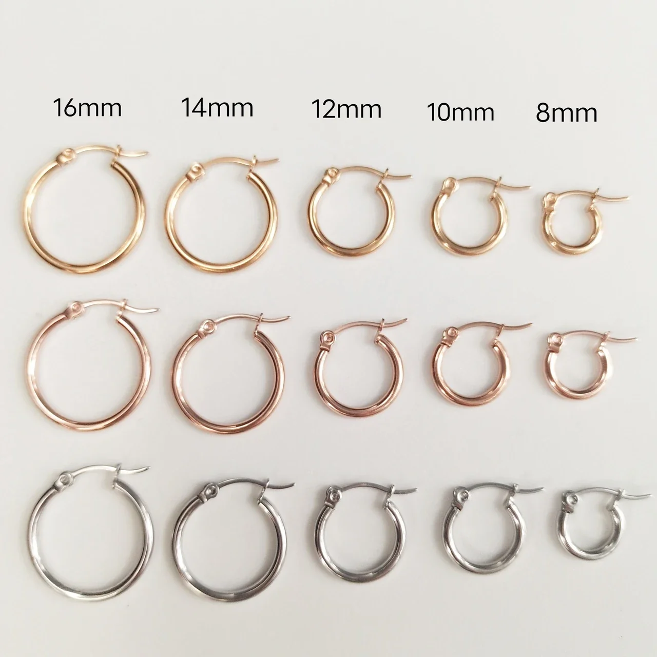Minimal Stainless Steel PVD Round Wire Latch Hoop Earrings