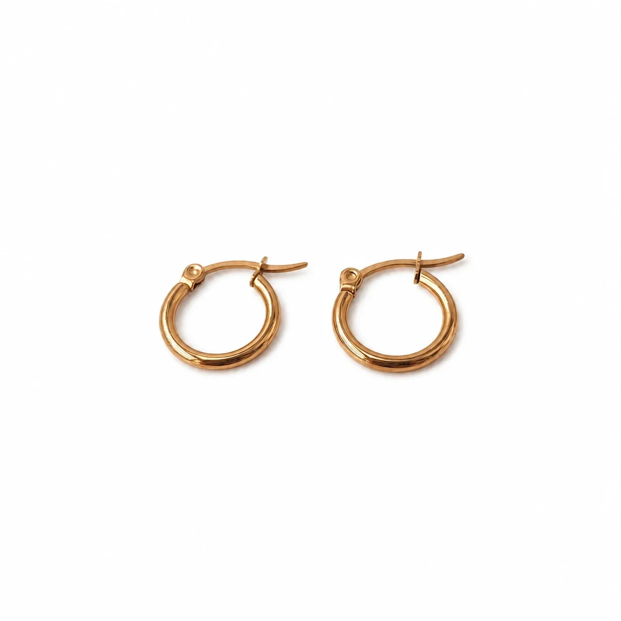 Minimal Stainless Steel PVD Round Wire Latch Hoop Earrings