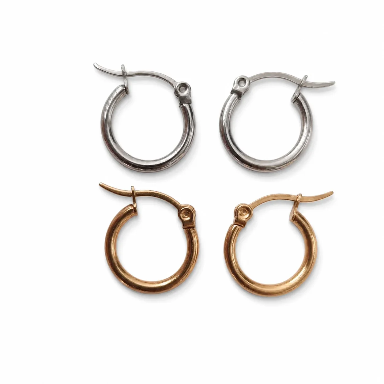 Minimal Stainless Steel PVD Round Wire Latch Hoop Earrings - Gold 7 mm