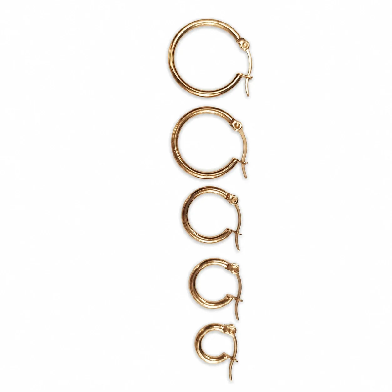 Minimal Stainless Steel PVD Round Wire Latch Hoop Earrings - Gold 8-18 mm