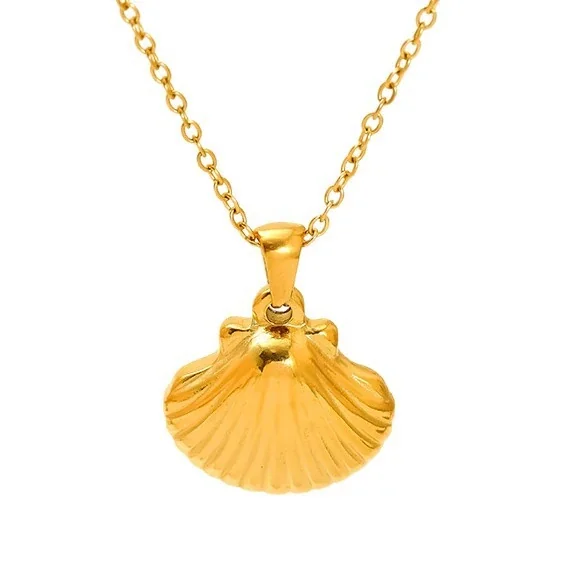 Coastal Gold-Plated Stainless Steel Shell Cable Necklace