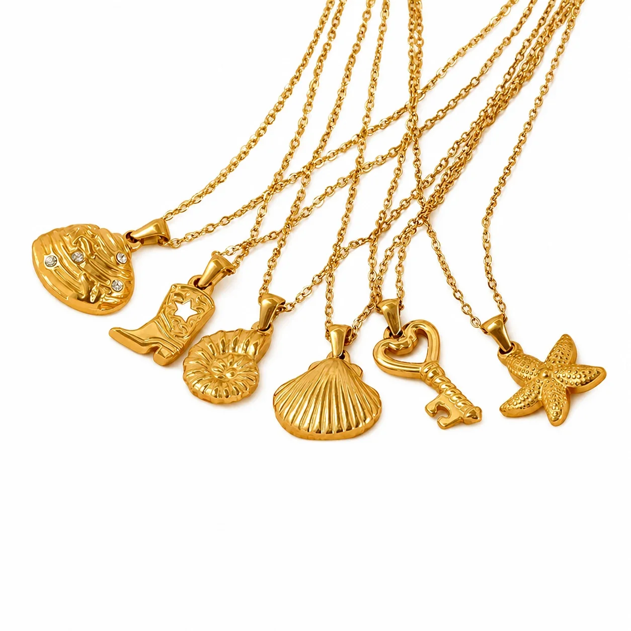 Coastal Gold-Plated Stainless Steel Shell Cable Necklace