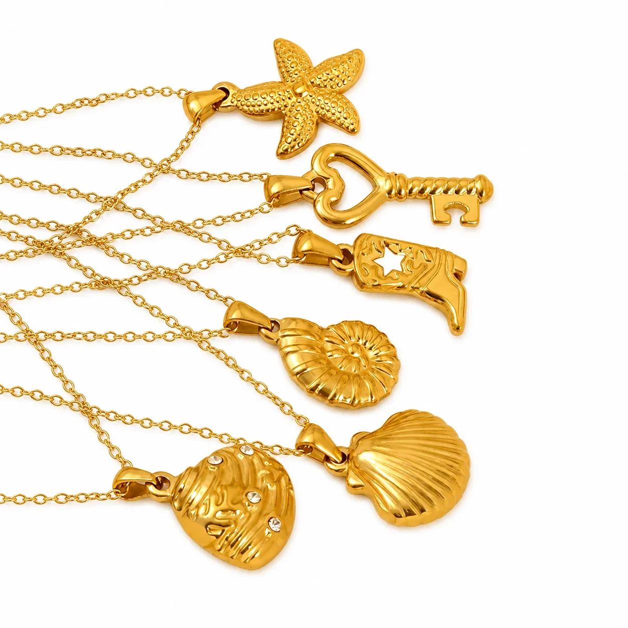Coastal Gold-Plated Stainless Steel Shell Cable Necklace