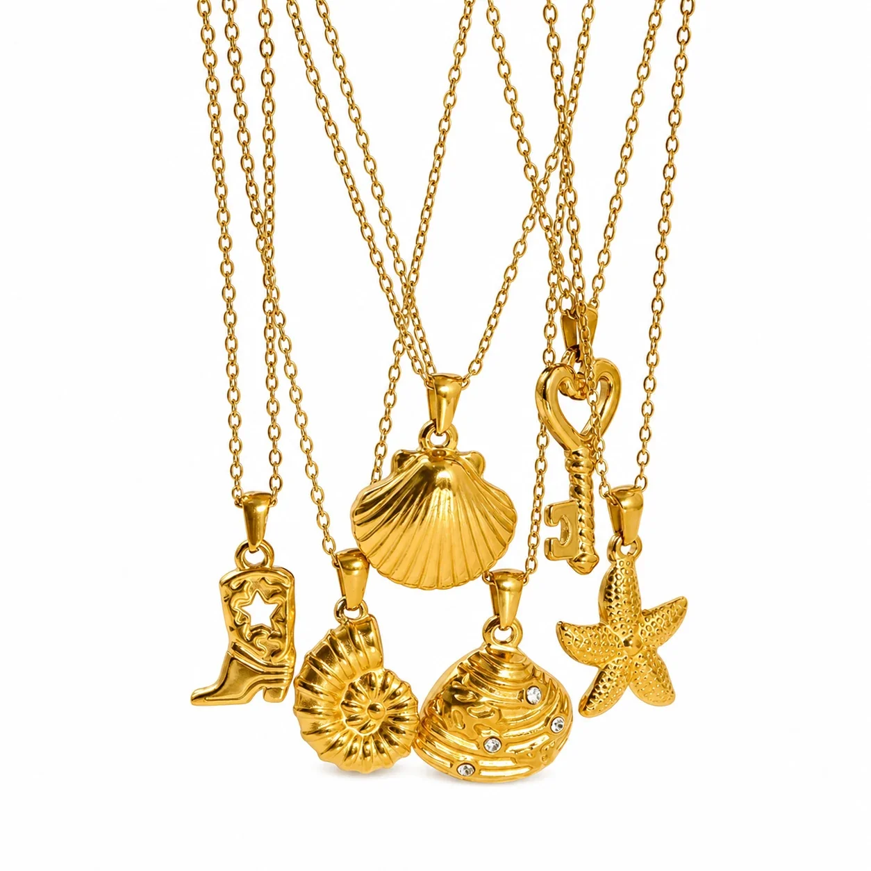 Coastal Gold-Plated Stainless Steel Shell Cable Necklace