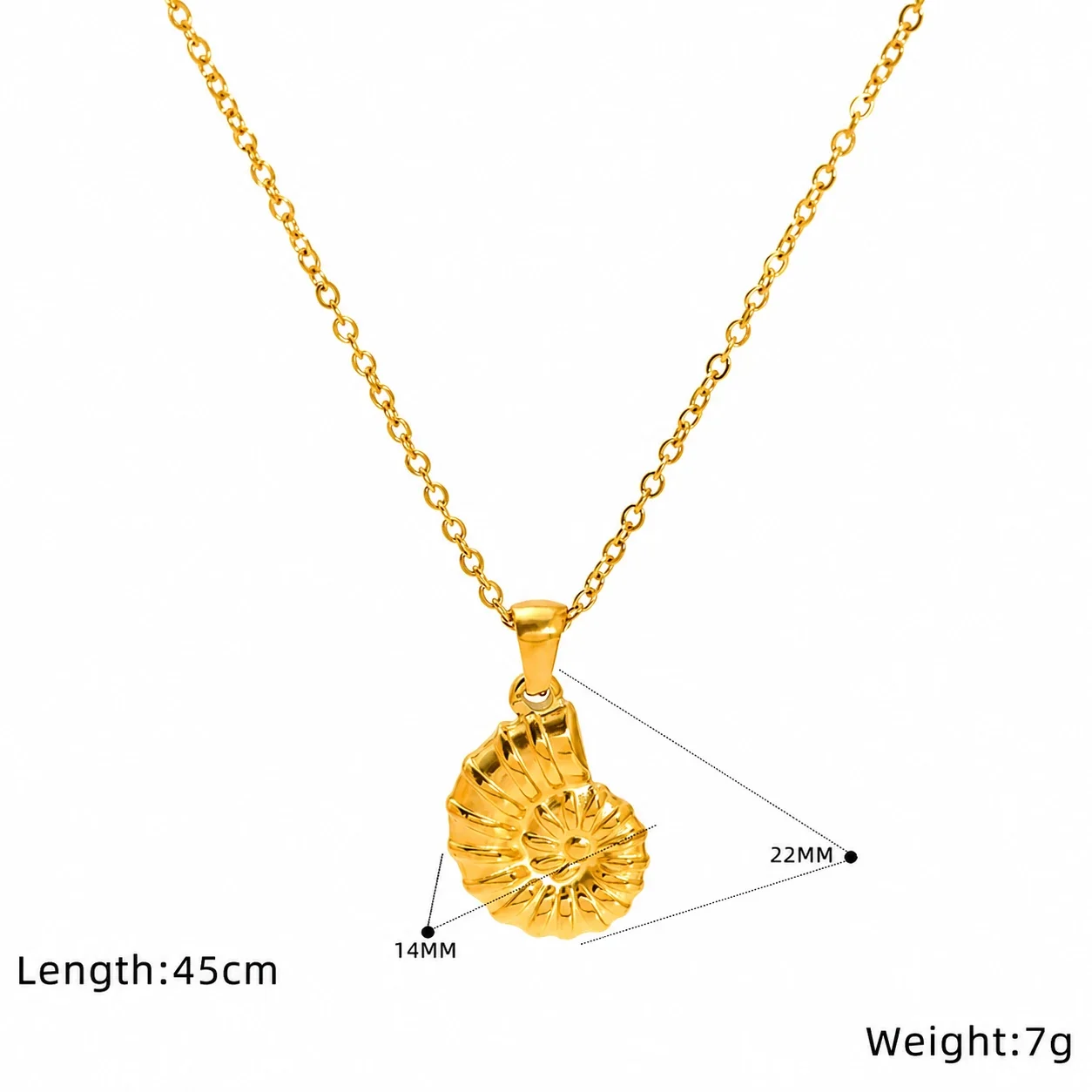 Coastal Gold-Plated Stainless Steel Shell Cable Necklace - Gold Spiral Shell
