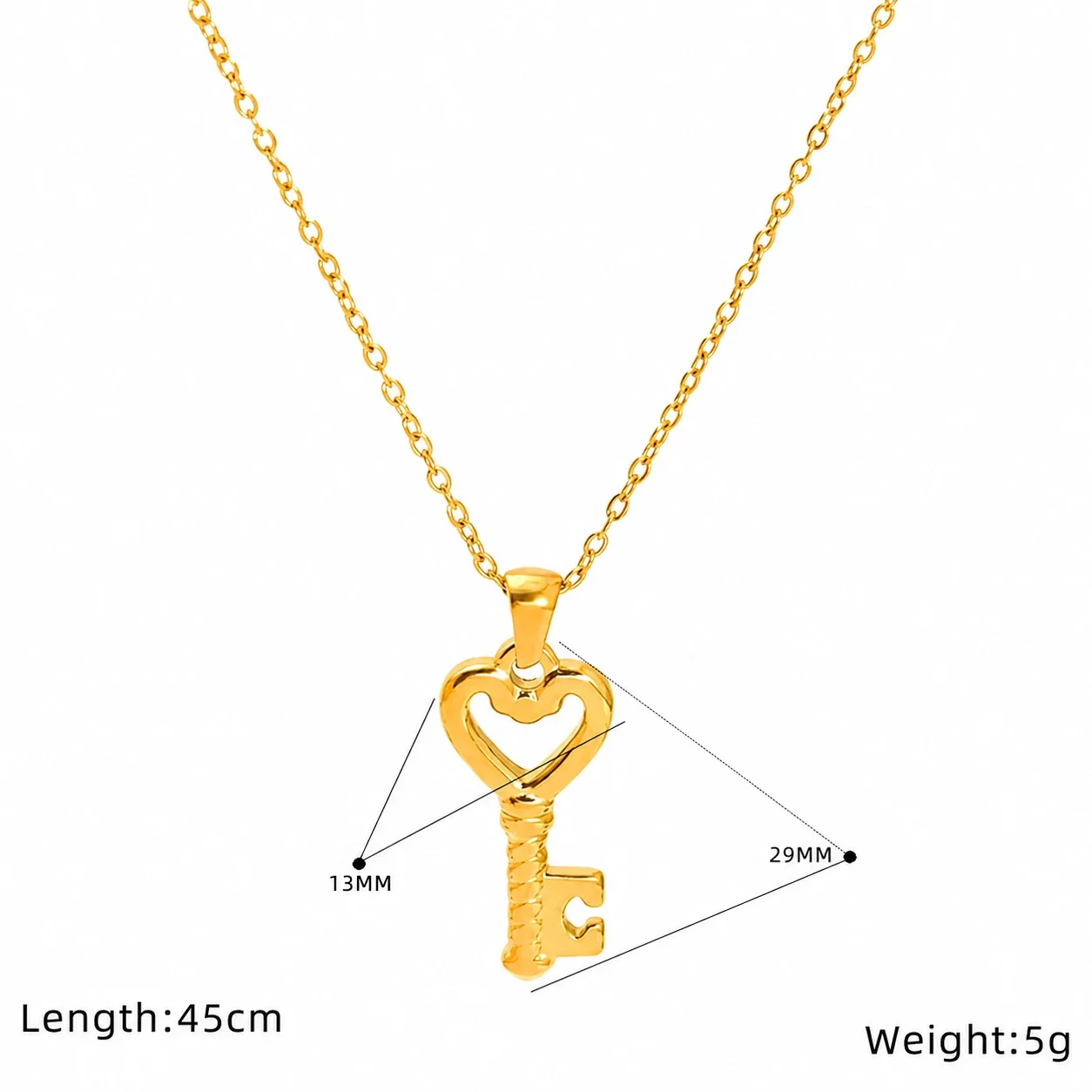 Coastal Gold-Plated Stainless Steel Shell Cable Necklace - Gold Heart Key