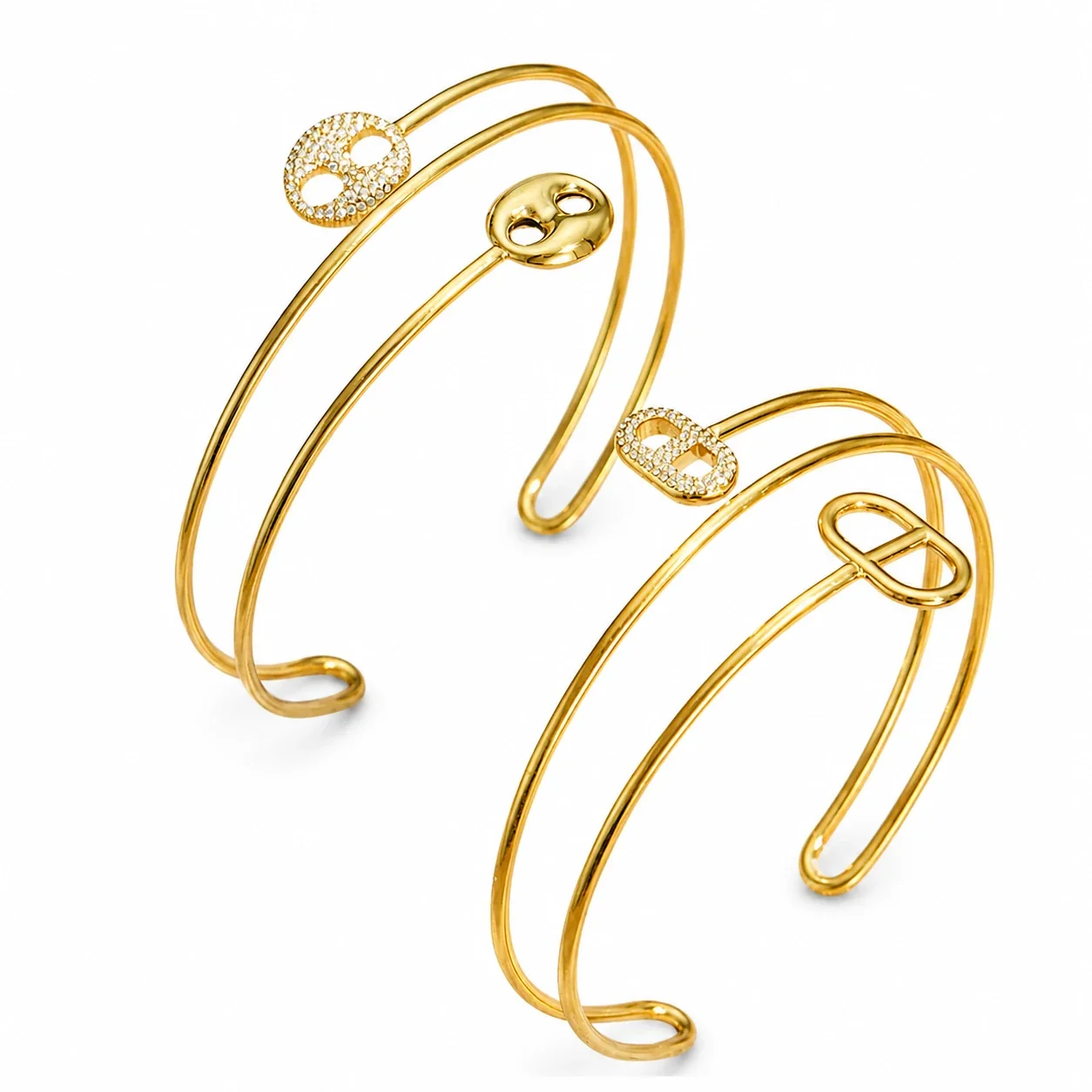 Pavé Oval-Link Double Wire 316L Stainless Steel PVD Cuff