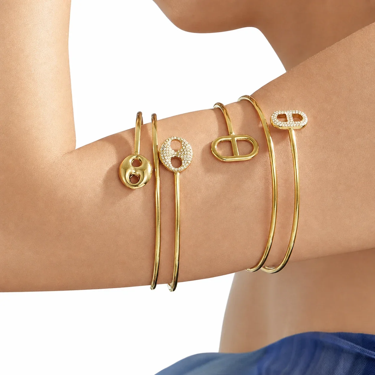 Pavé Oval-Link Double Wire 316L Stainless Steel Cuff
