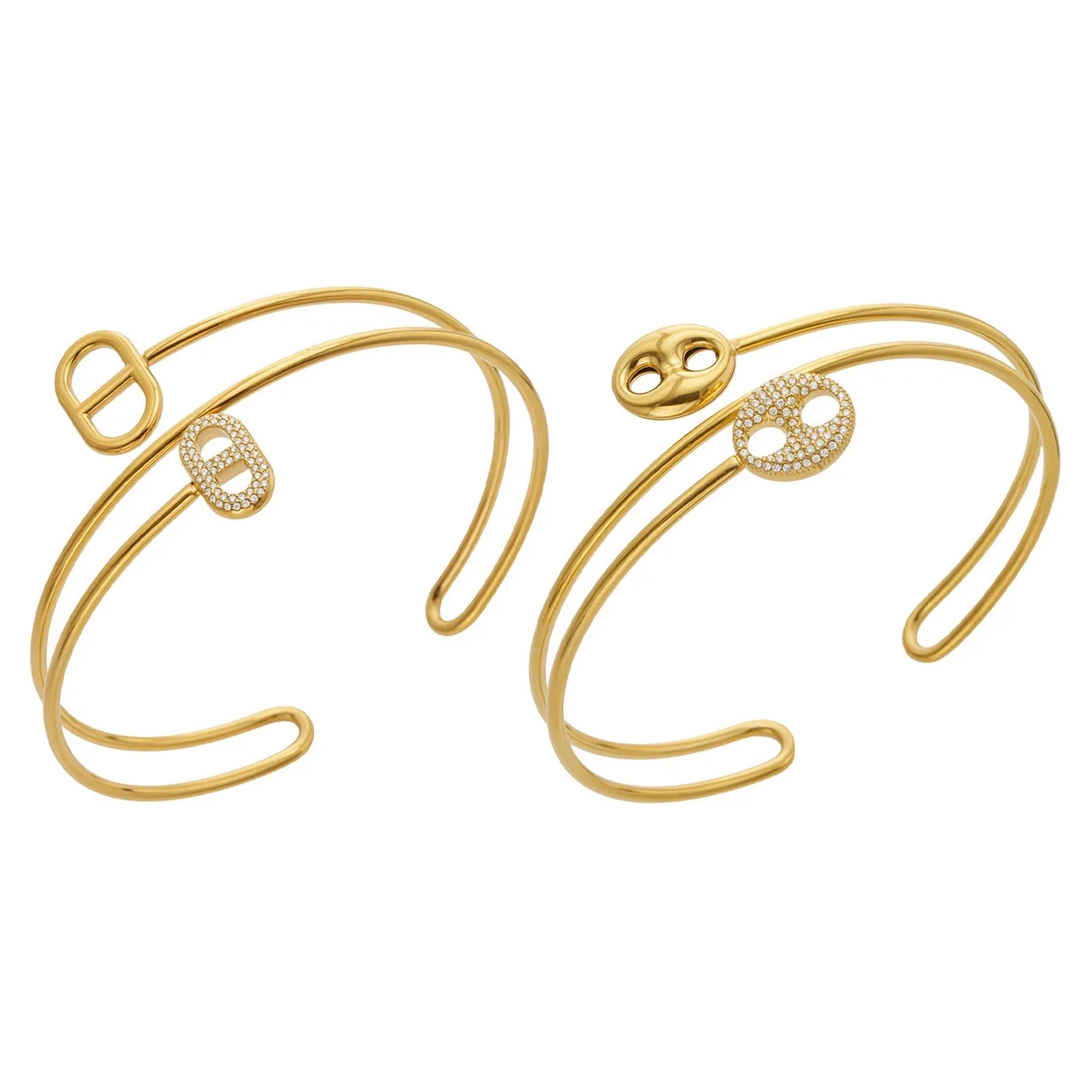 Pavé Oval-Link Double Wire 316L Stainless Steel Cuff