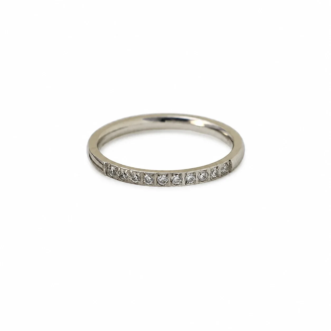 Refined Stainless Steel Pavé Half-Eternity Band Ring