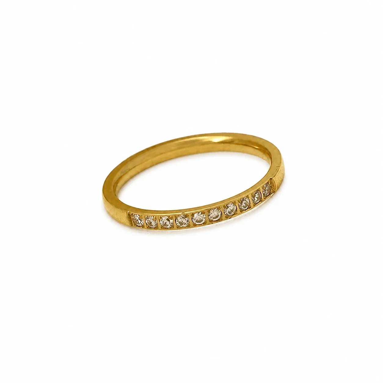 Refined Stainless Steel Pavé Half-Eternity Band Ring