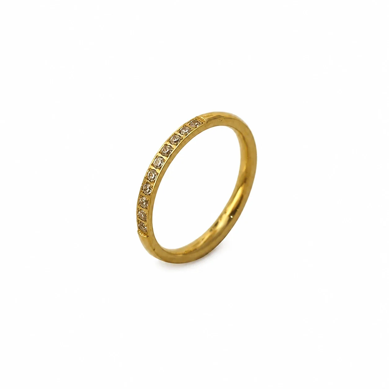 Refined Stainless Steel Pavé Half-Eternity Band Ring