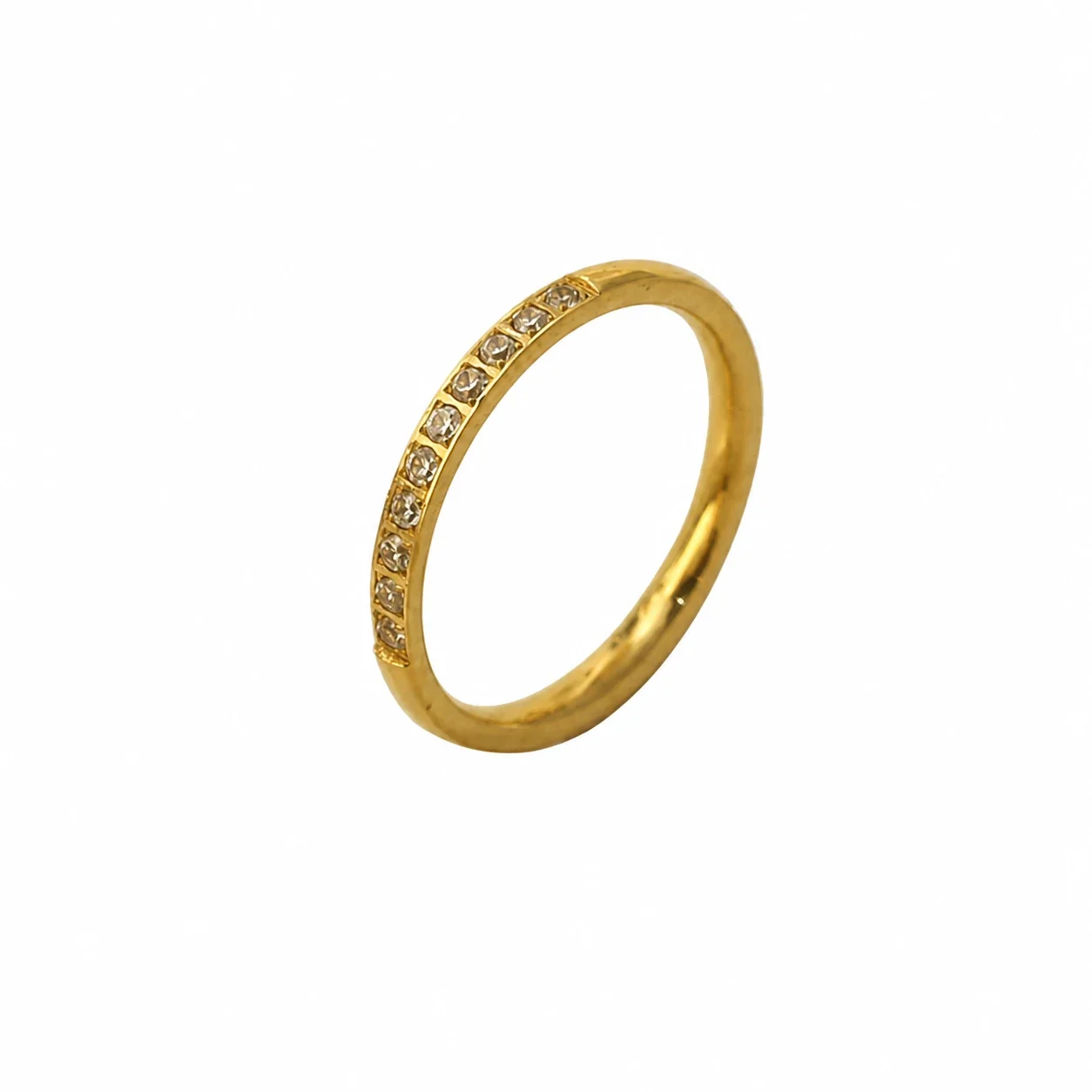 Refined Stainless Steel Pavé Half-Eternity Band Ring - Gold