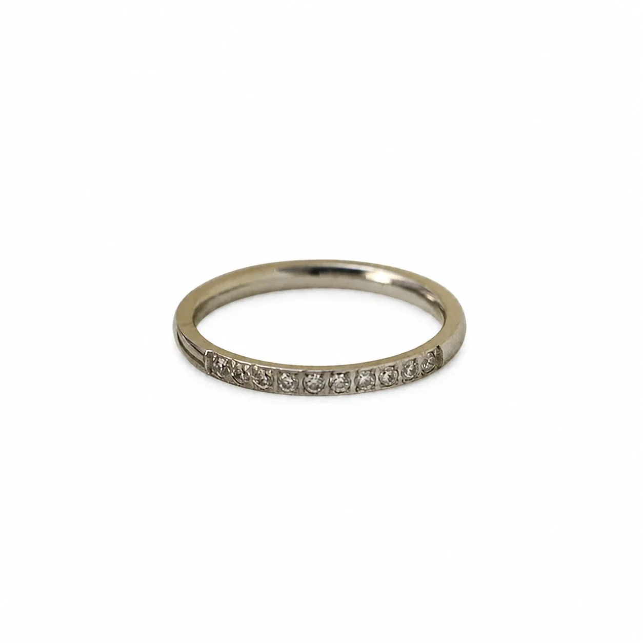 Refined Stainless Steel Pavé Half-Eternity Band Ring - Silver