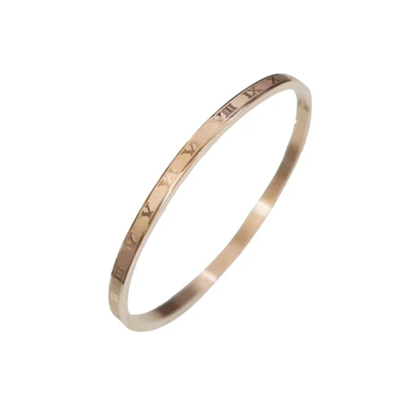 Roman Numeral Bangle with Faceted Profile, Stainless Steel