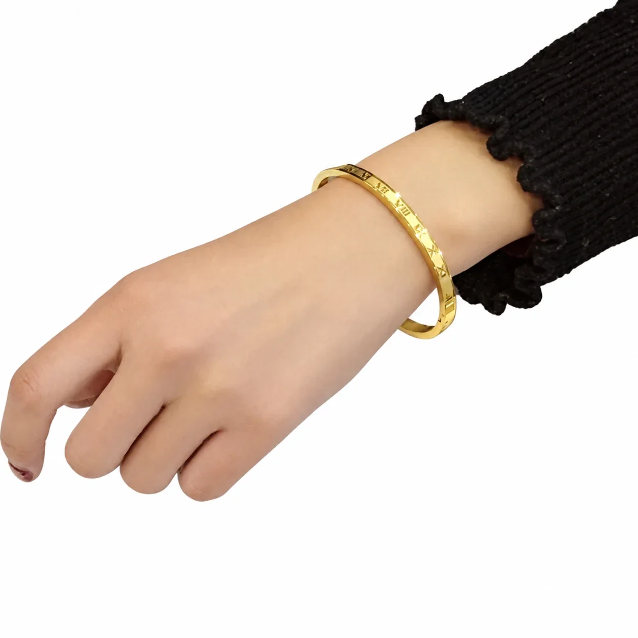 Foto del producto: Brazalete de números romanos con perfil facetado, acero inoxidable