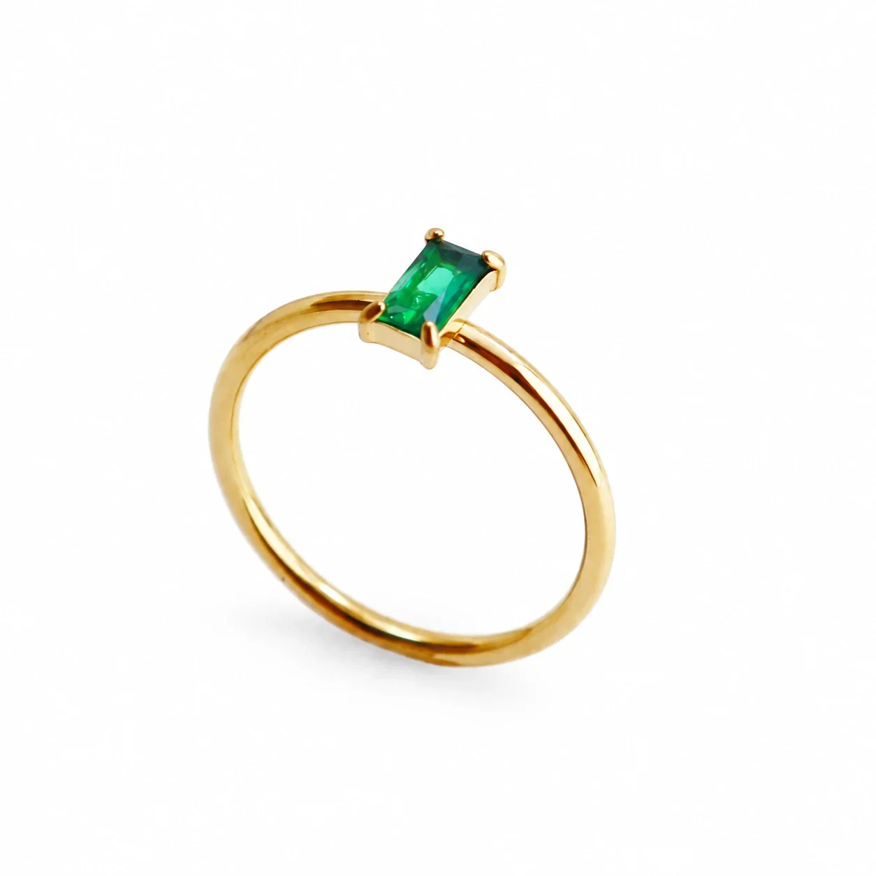 Ring with Emerald-Cut Green Crystal, 18K Gold-Plated Stainless Steel - Gold Green Crystal