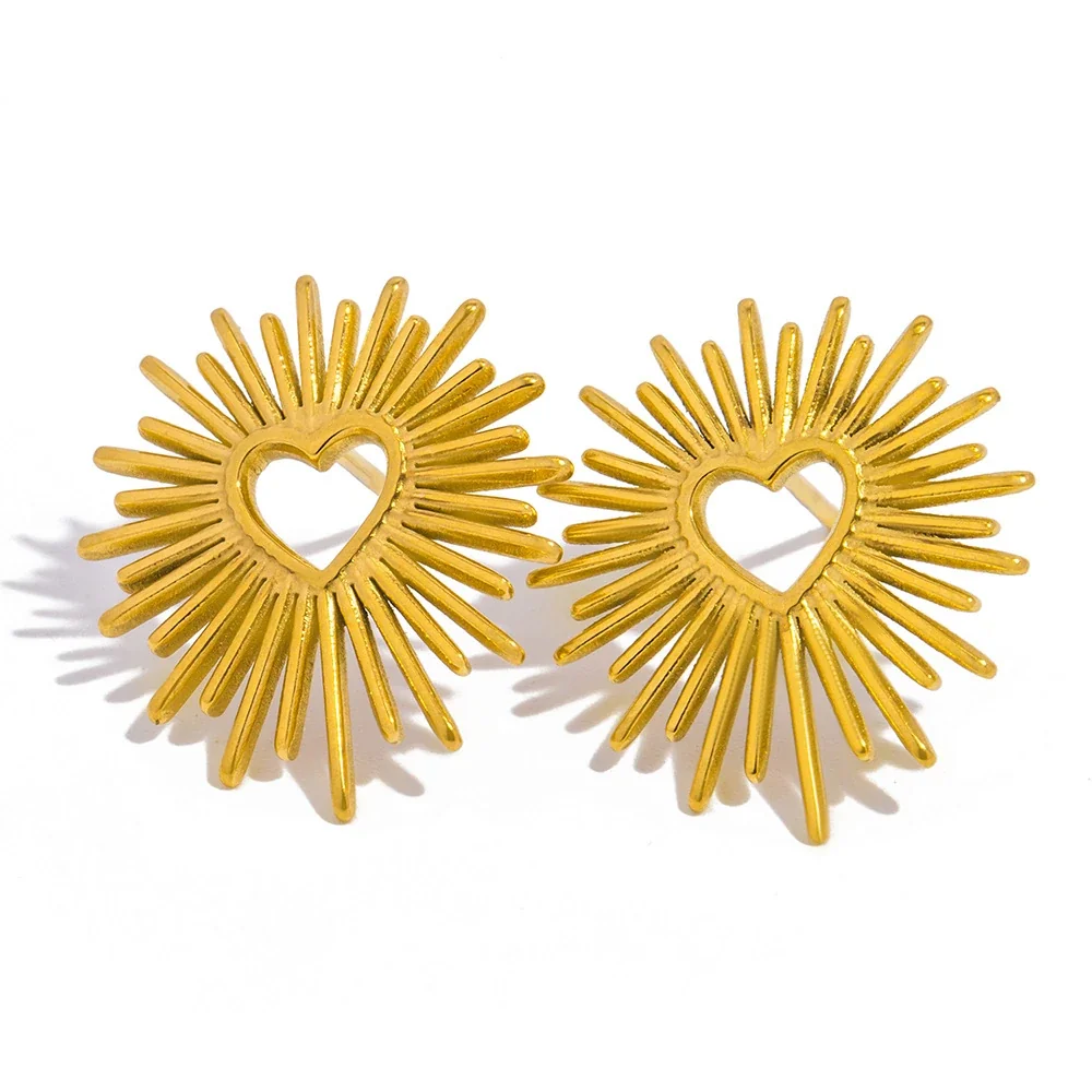 PVD Gold Heart Stud Earrings with 316 Posts