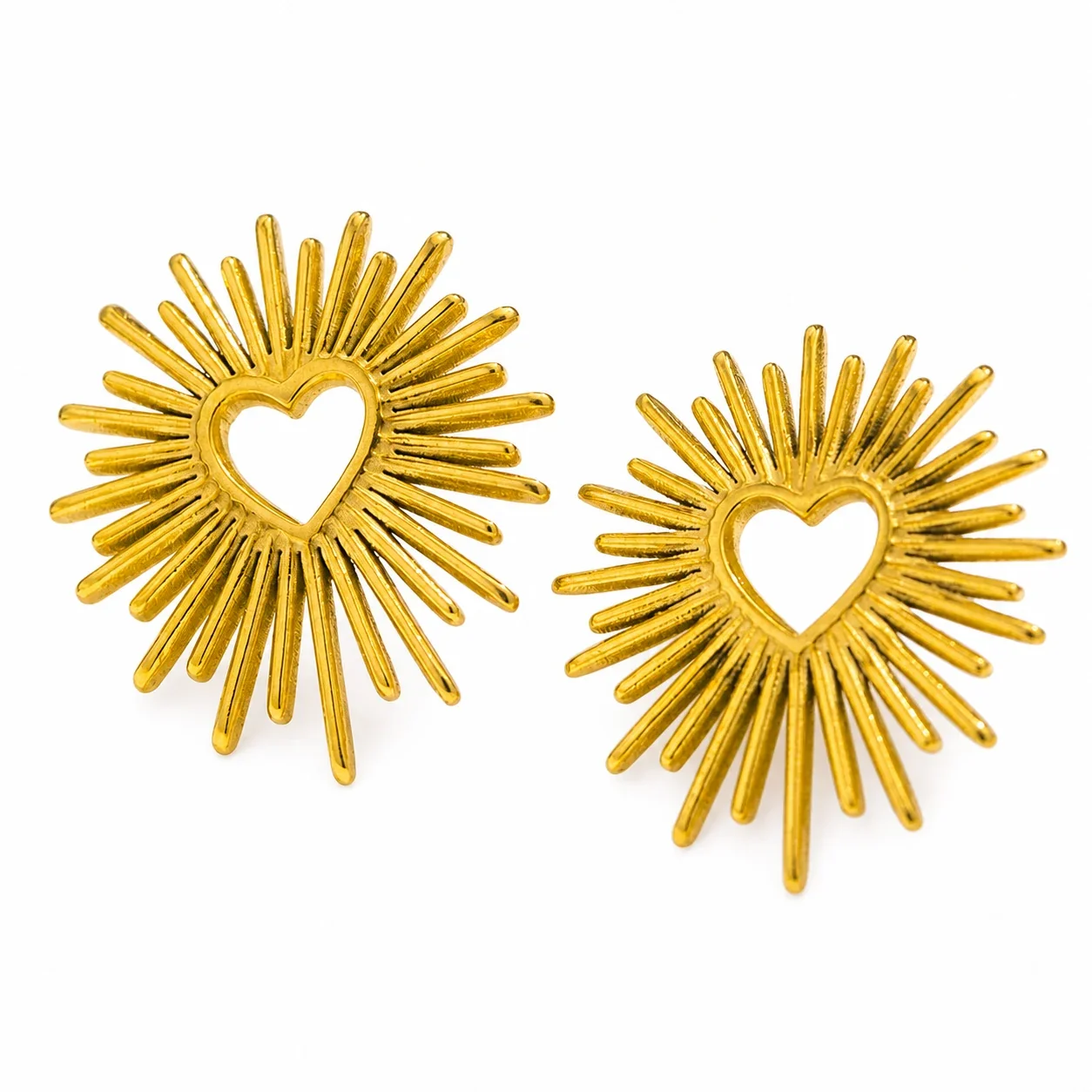 PVD Gold Heart Stud Earrings with 316 Posts