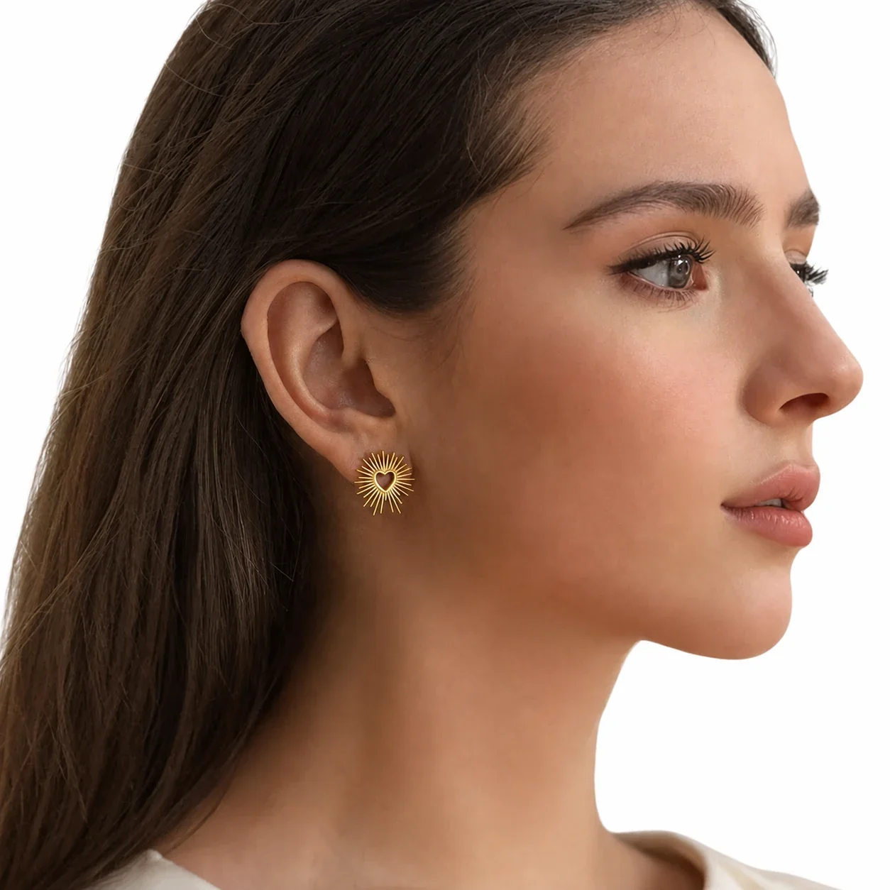 PVD Gold Heart Stud Earrings with 316 Posts