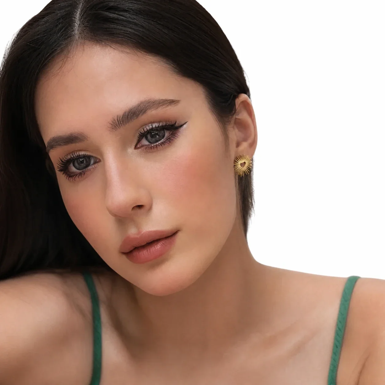 PVD Gold Heart Stud Earrings with 316 Posts