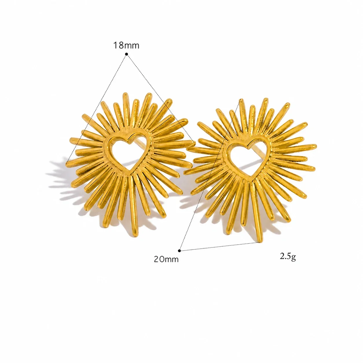 PVD Gold Heart Stud Earrings with 316 Posts