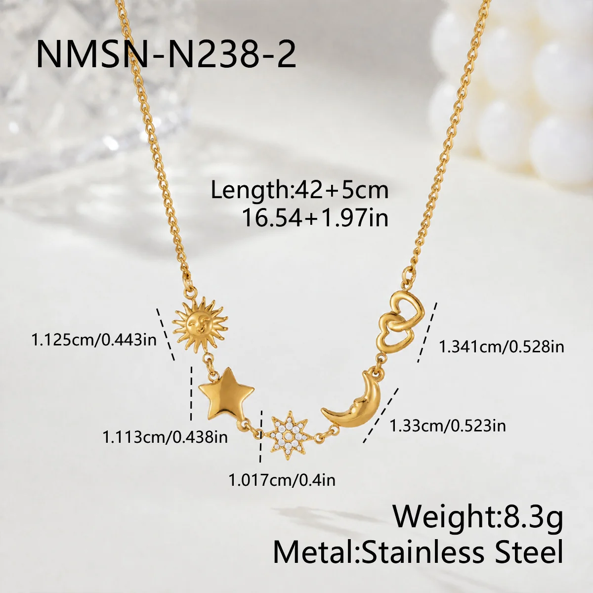 Ketting met zon-, ster- en maanmotieven in 18K verguld staal productfoto