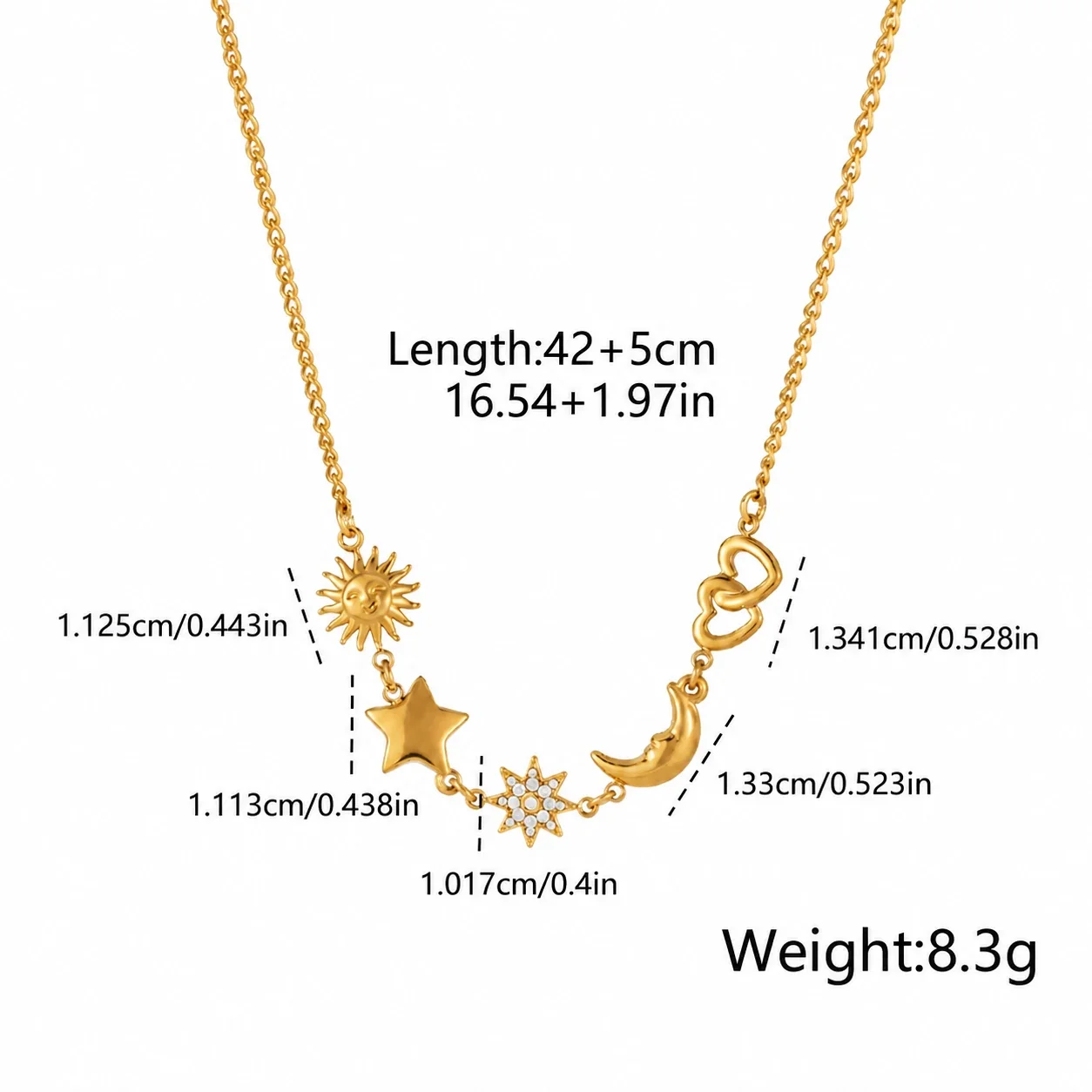 Ketting met zon-, ster- en maanmotieven in 18K verguld staal productfoto