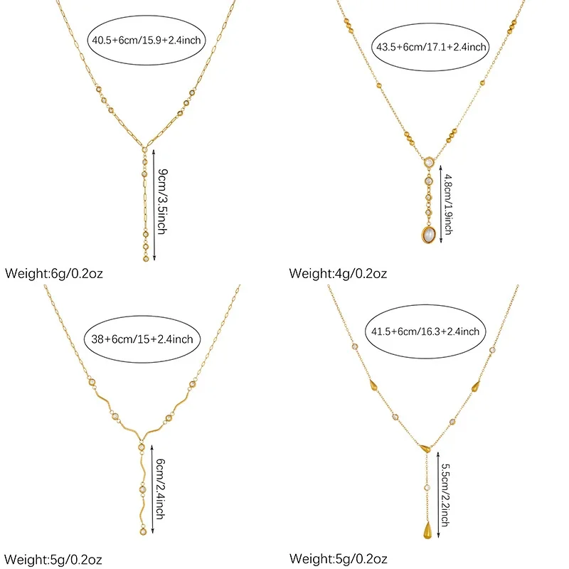Collier Y avec cristaux sertis clos en acier inoxydable plaqué or